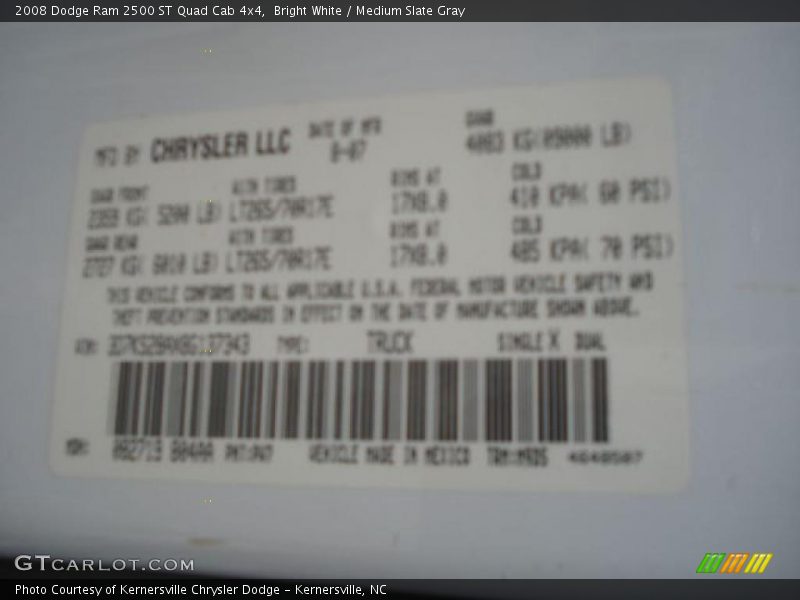 Bright White / Medium Slate Gray 2008 Dodge Ram 2500 ST Quad Cab 4x4
