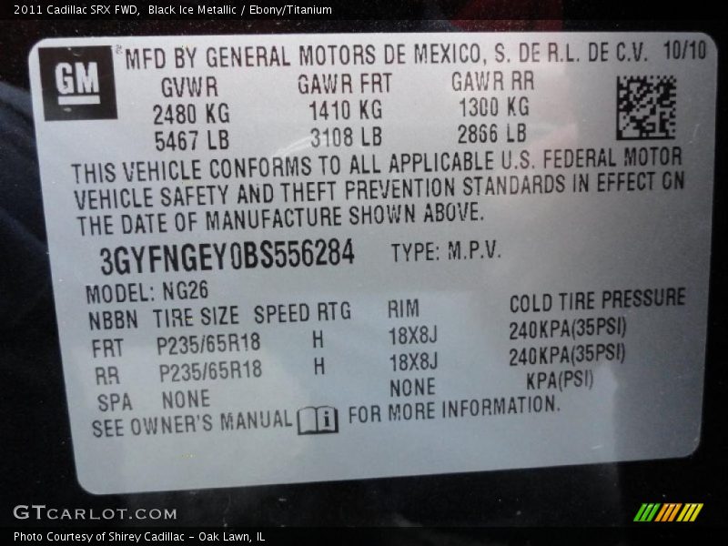 Black Ice Metallic / Ebony/Titanium 2011 Cadillac SRX FWD