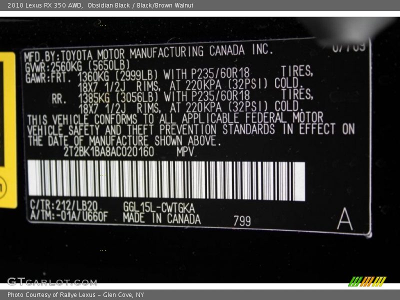 Obsidian Black / Black/Brown Walnut 2010 Lexus RX 350 AWD