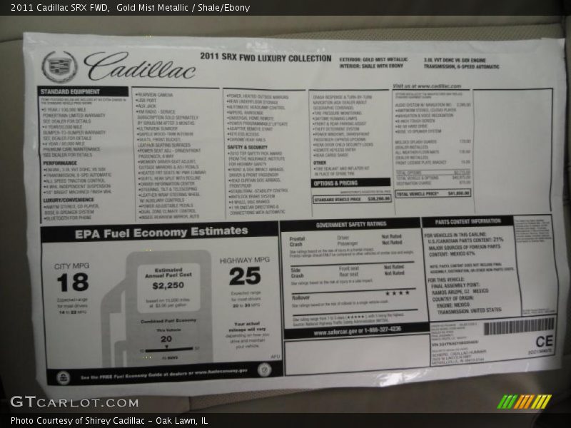 Gold Mist Metallic / Shale/Ebony 2011 Cadillac SRX FWD