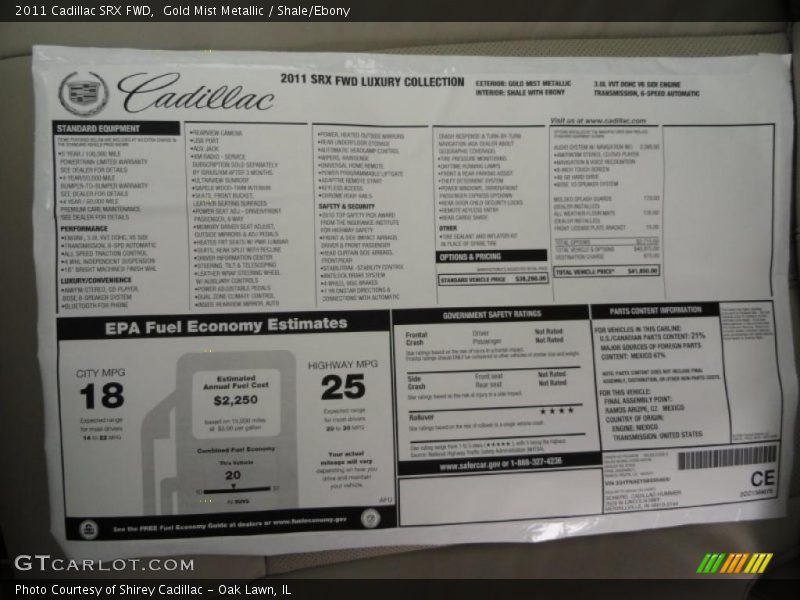 Gold Mist Metallic / Shale/Ebony 2011 Cadillac SRX FWD