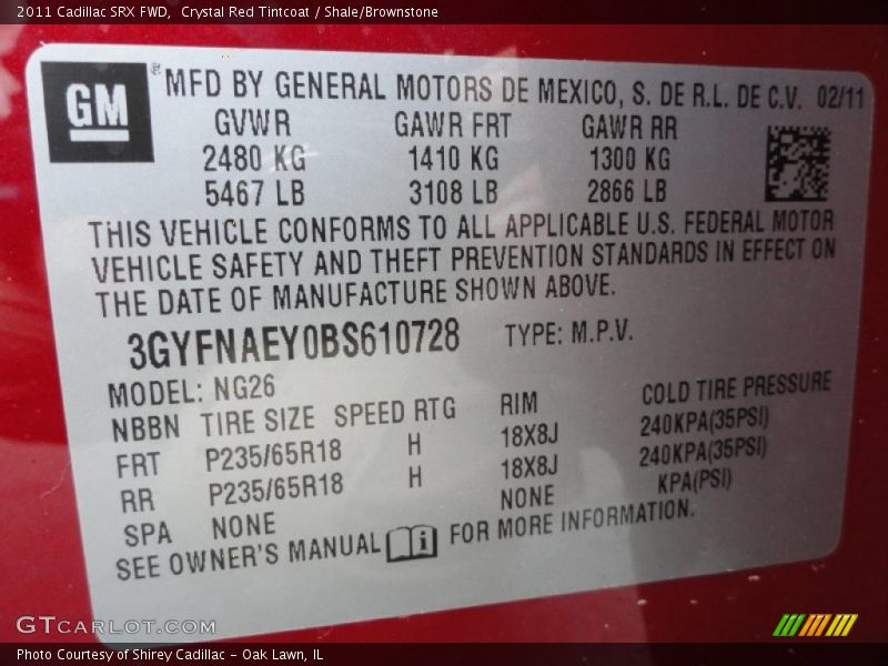 Crystal Red Tintcoat / Shale/Brownstone 2011 Cadillac SRX FWD