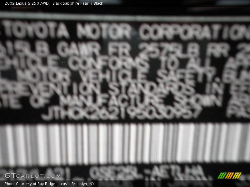 Black Sapphire Pearl / Black 2009 Lexus IS 250 AWD