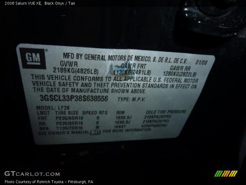 Black Onyx / Tan 2008 Saturn VUE XE