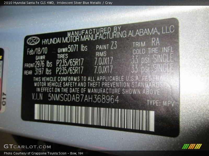Irridescent Silver Blue Metallic / Gray 2010 Hyundai Santa Fe GLS 4WD