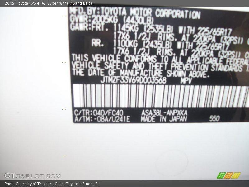 Super White / Sand Beige 2009 Toyota RAV4 I4