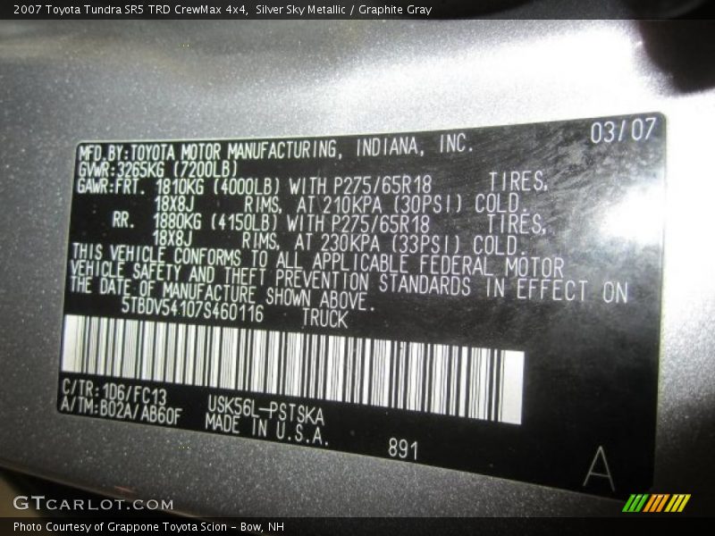 Silver Sky Metallic / Graphite Gray 2007 Toyota Tundra SR5 TRD CrewMax 4x4