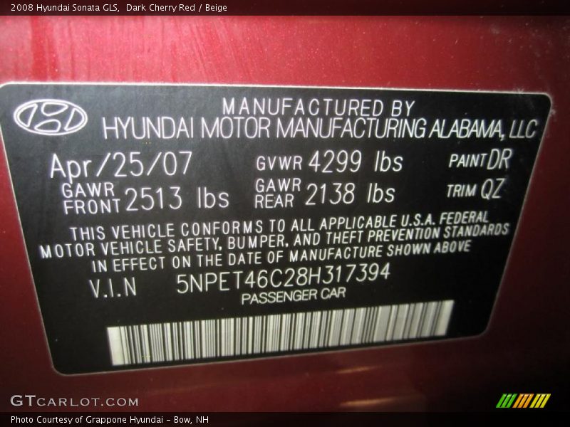 Dark Cherry Red / Beige 2008 Hyundai Sonata GLS
