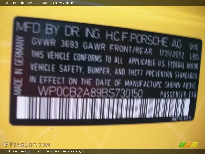 Speed Yellow / Black 2011 Porsche Boxster S