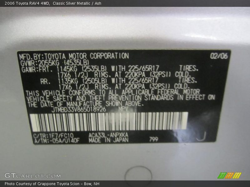 Classic Silver Metallic / Ash 2006 Toyota RAV4 4WD