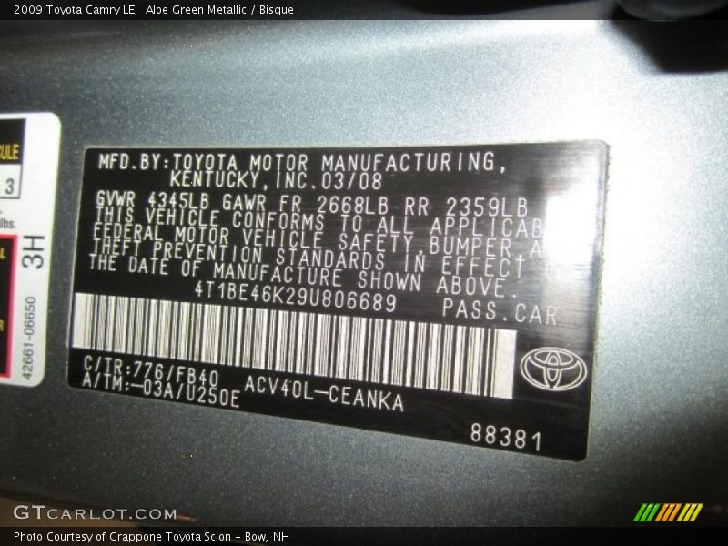 Aloe Green Metallic / Bisque 2009 Toyota Camry LE