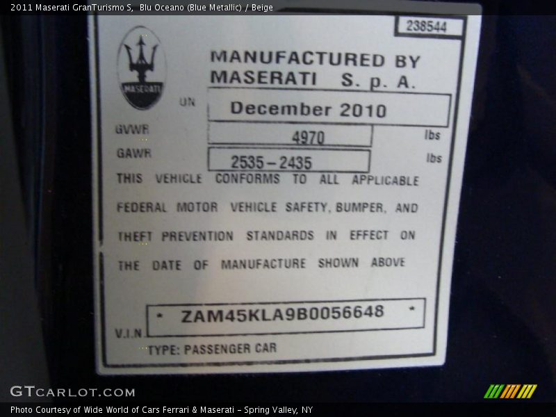 Blu Oceano (Blue Metallic) / Beige 2011 Maserati GranTurismo S