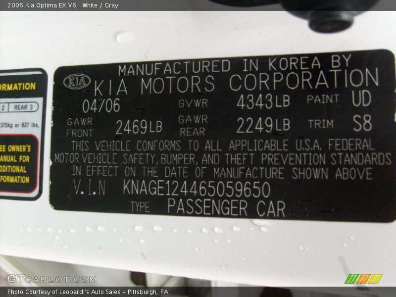 White / Gray 2006 Kia Optima EX V6