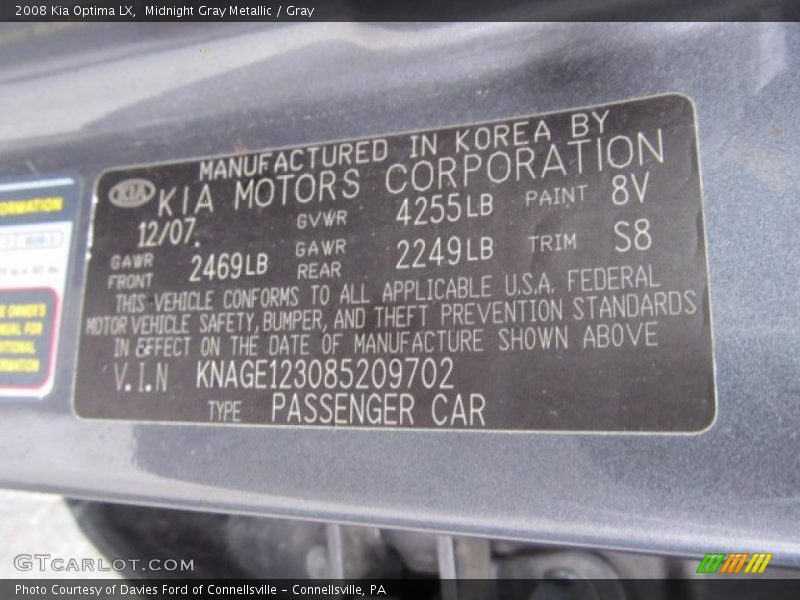 Midnight Gray Metallic / Gray 2008 Kia Optima LX