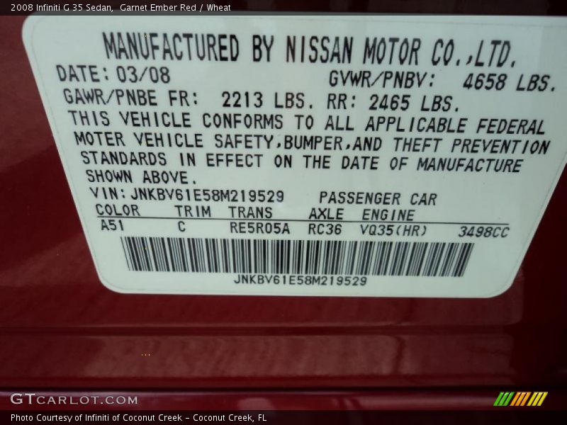 Garnet Ember Red / Wheat 2008 Infiniti G 35 Sedan