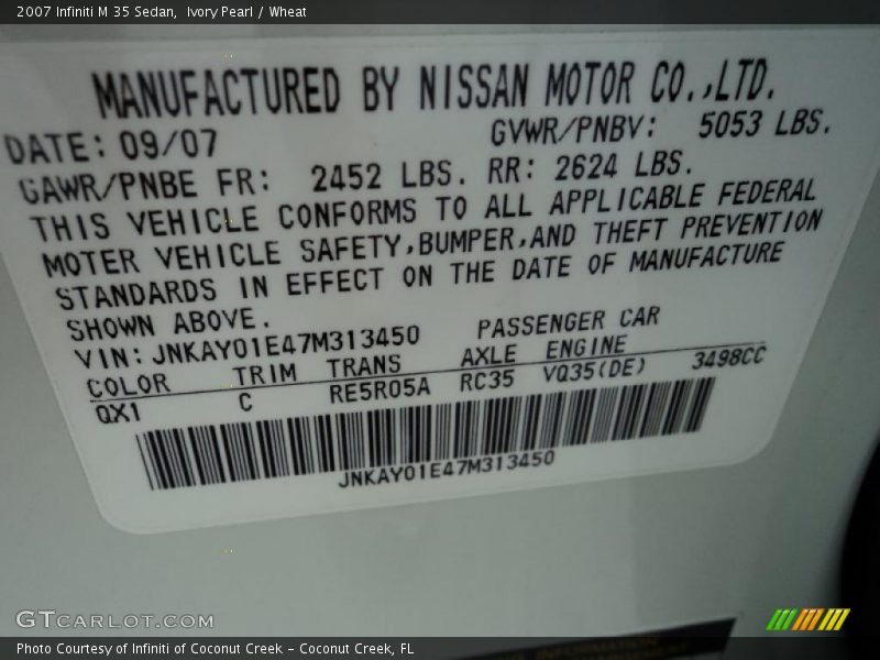 Ivory Pearl / Wheat 2007 Infiniti M 35 Sedan