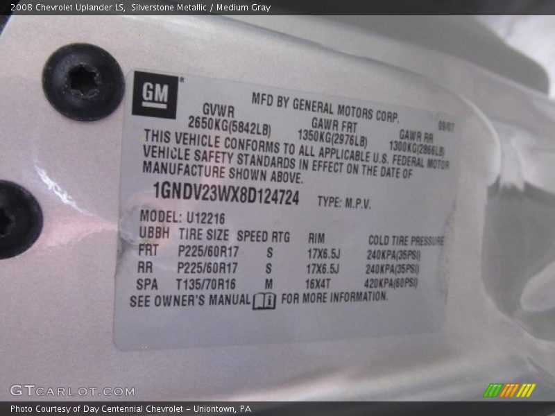 Silverstone Metallic / Medium Gray 2008 Chevrolet Uplander LS