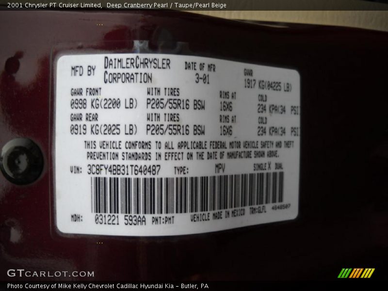 Deep Cranberry Pearl / Taupe/Pearl Beige 2001 Chrysler PT Cruiser Limited
