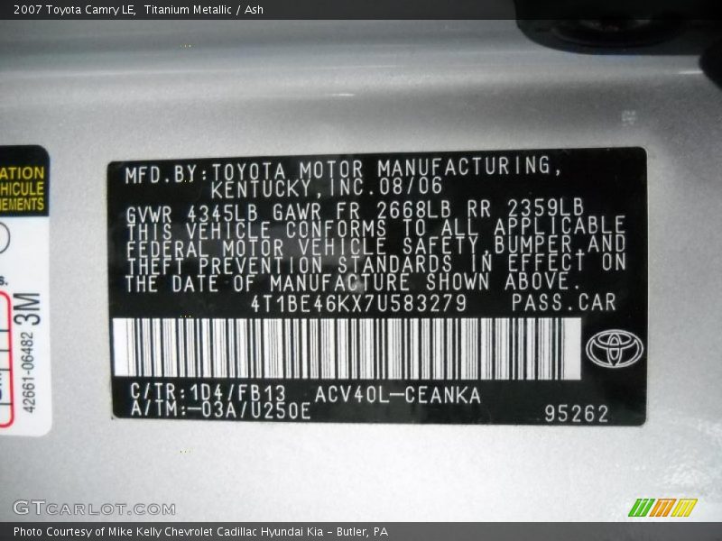 Titanium Metallic / Ash 2007 Toyota Camry LE