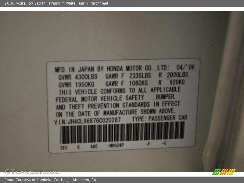 Premium White Pearl / Parchment 2006 Acura TSX Sedan