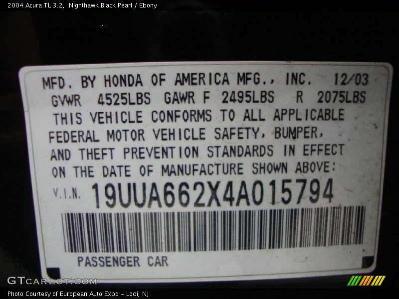 Nighthawk Black Pearl / Ebony 2004 Acura TL 3.2
