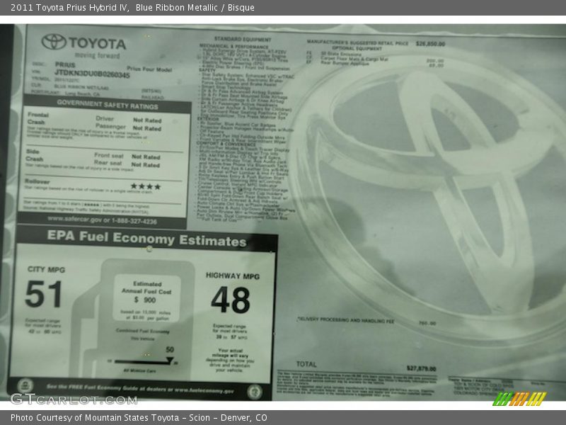 Blue Ribbon Metallic / Bisque 2011 Toyota Prius Hybrid IV