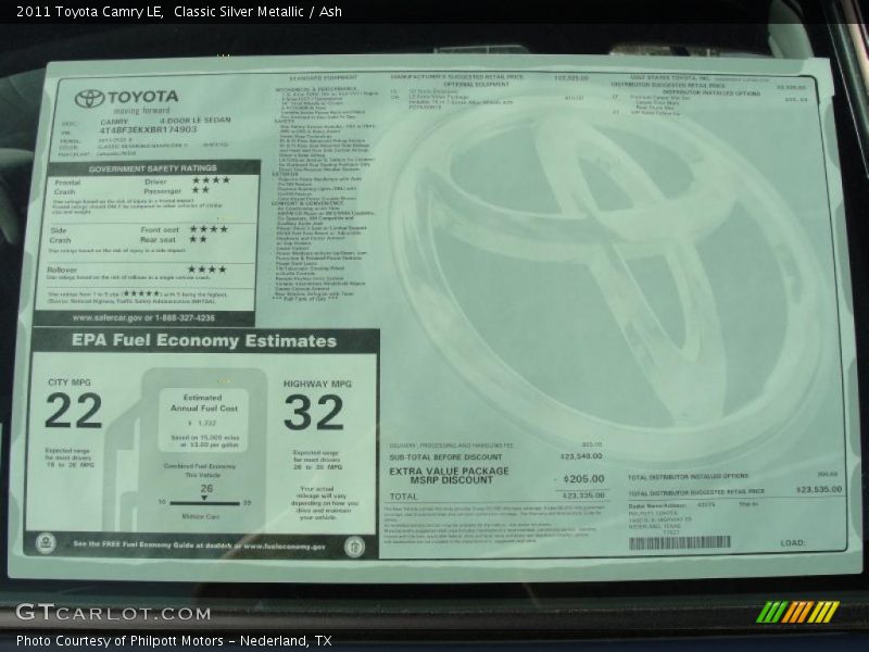 Classic Silver Metallic / Ash 2011 Toyota Camry LE