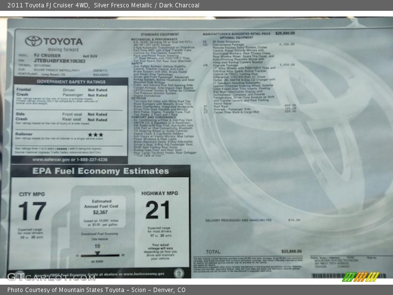  2011 FJ Cruiser 4WD Window Sticker