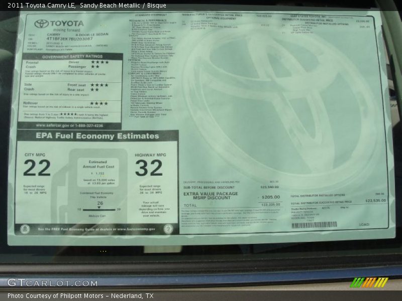 Sandy Beach Metallic / Bisque 2011 Toyota Camry LE