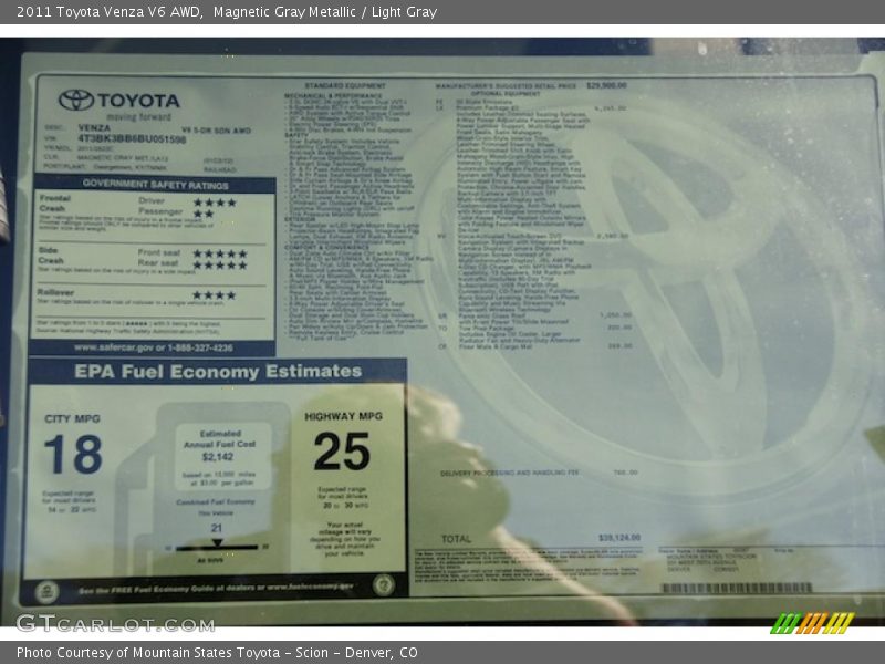 Magnetic Gray Metallic / Light Gray 2011 Toyota Venza V6 AWD