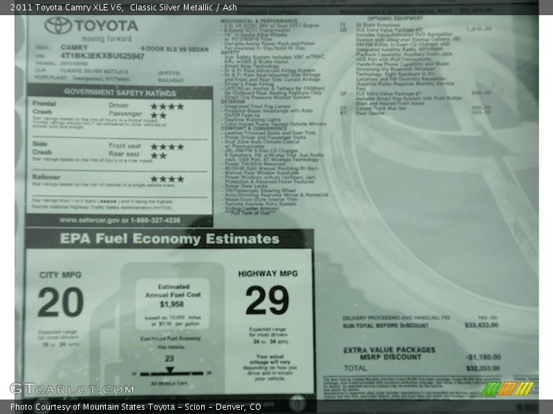 Classic Silver Metallic / Ash 2011 Toyota Camry XLE V6