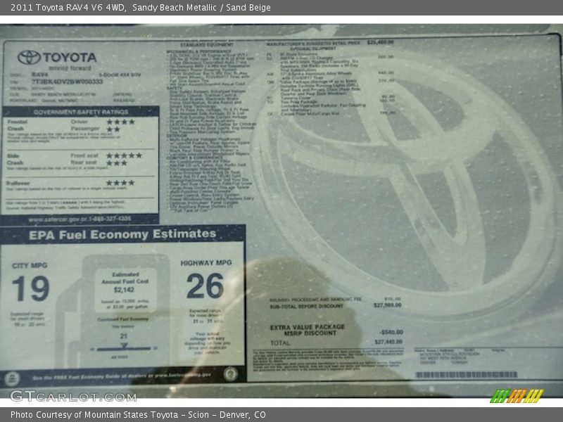  2011 RAV4 V6 4WD Window Sticker