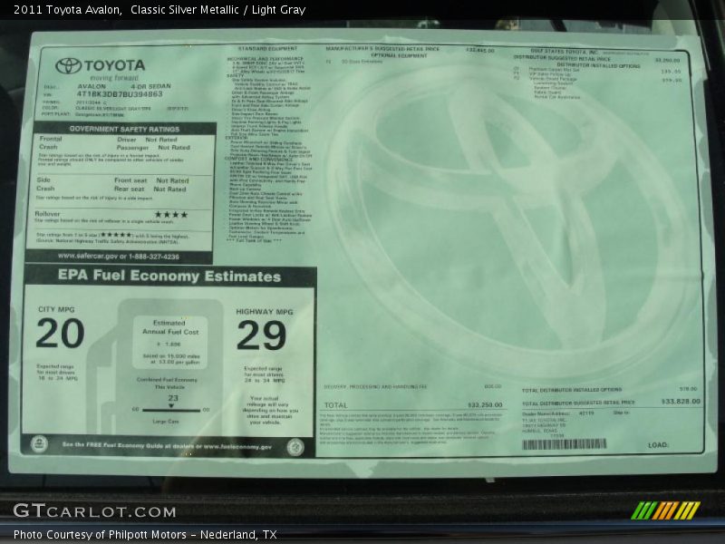 Classic Silver Metallic / Light Gray 2011 Toyota Avalon