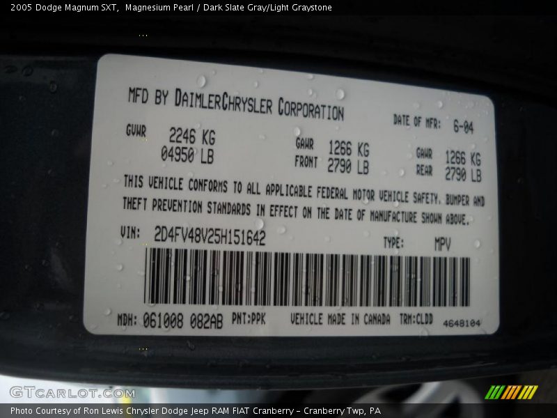 Magnesium Pearl / Dark Slate Gray/Light Graystone 2005 Dodge Magnum SXT