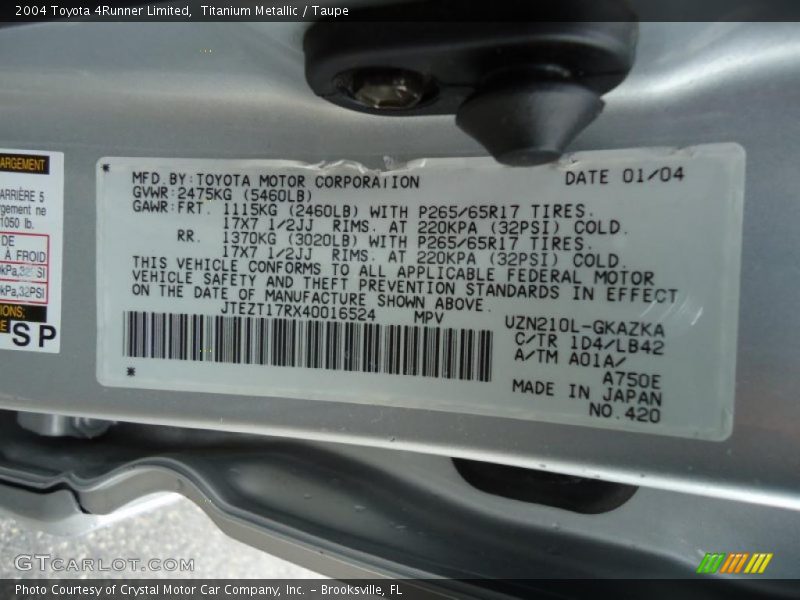 Titanium Metallic / Taupe 2004 Toyota 4Runner Limited