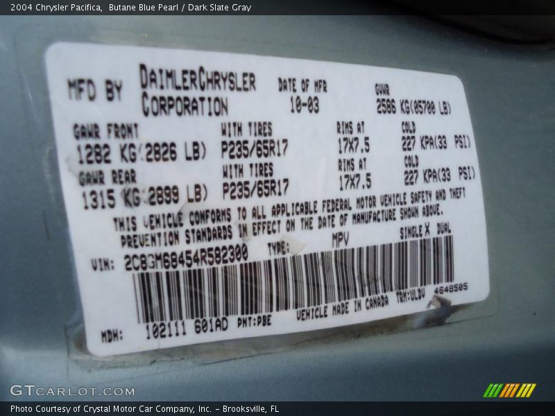 Butane Blue Pearl / Dark Slate Gray 2004 Chrysler Pacifica