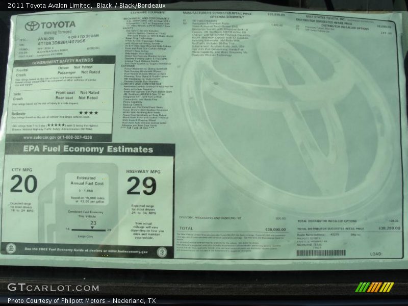 Black / Black/Bordeaux 2011 Toyota Avalon Limited
