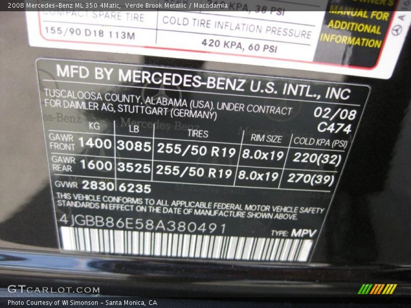Verde Brook Metallic / Macadamia 2008 Mercedes-Benz ML 350 4Matic