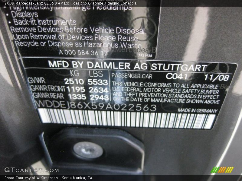 2009 CL 550 4Matic designo Graphite Color Code 041