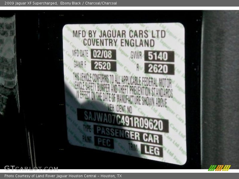 Ebony Black / Charcoal/Charcoal 2009 Jaguar XF Supercharged