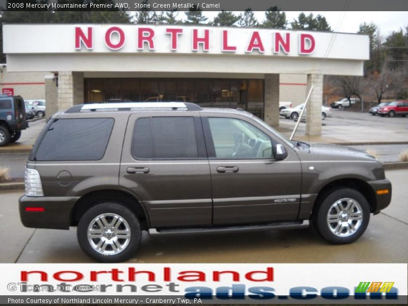 Stone Green Metallic / Camel 2008 Mercury Mountaineer Premier AWD