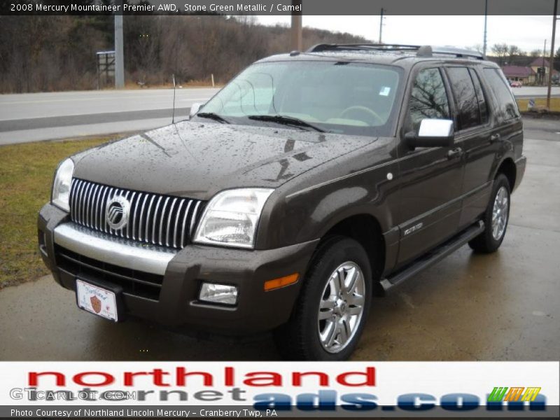 Stone Green Metallic / Camel 2008 Mercury Mountaineer Premier AWD