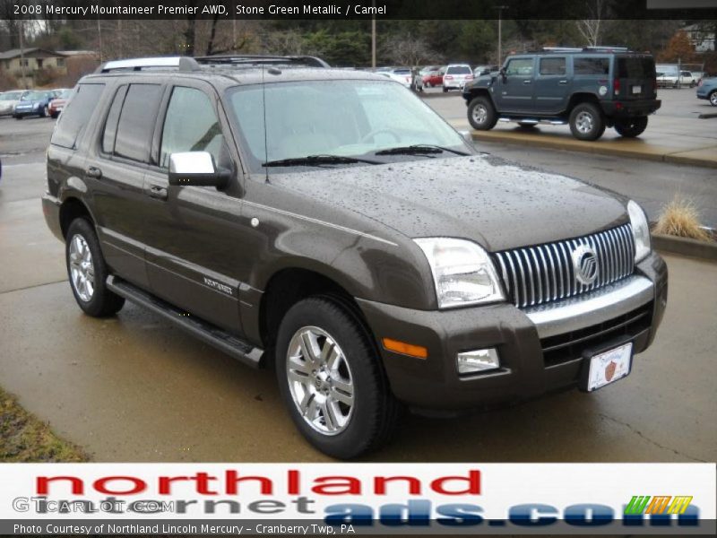 Stone Green Metallic / Camel 2008 Mercury Mountaineer Premier AWD