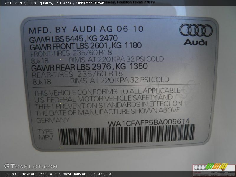 Ibis White / Cinnamon Brown 2011 Audi Q5 2.0T quattro