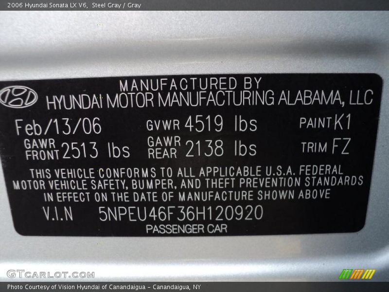 Steel Gray / Gray 2006 Hyundai Sonata LX V6