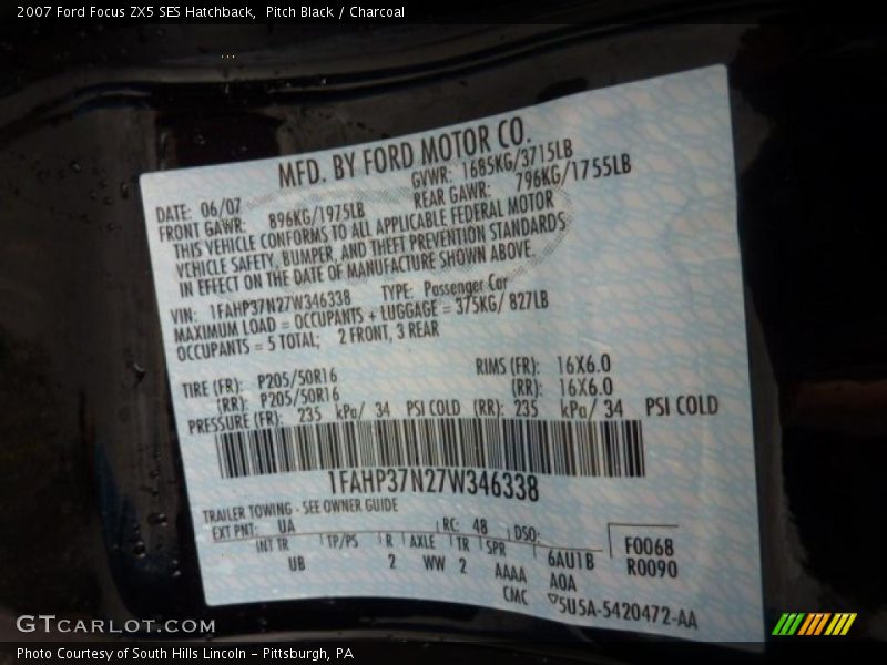 Pitch Black / Charcoal 2007 Ford Focus ZX5 SES Hatchback