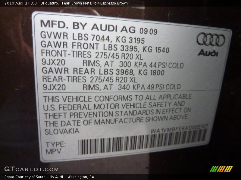 Teak Brown Metallic / Espresso Brown 2010 Audi Q7 3.0 TDI quattro