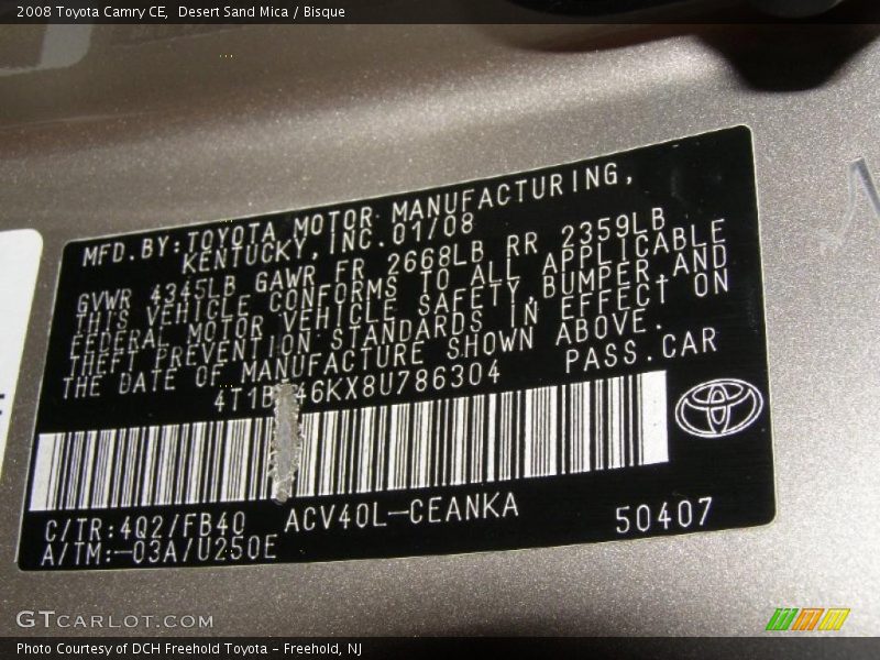 Desert Sand Mica / Bisque 2008 Toyota Camry CE