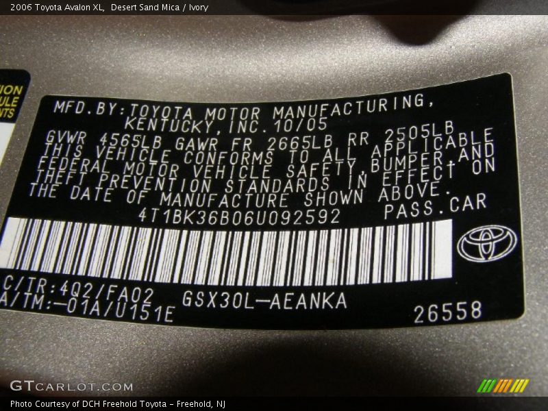 Desert Sand Mica / Ivory 2006 Toyota Avalon XL