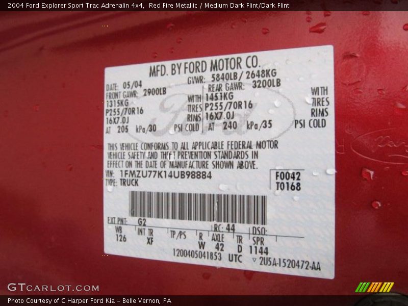 Red Fire Metallic / Medium Dark Flint/Dark Flint 2004 Ford Explorer Sport Trac Adrenalin 4x4